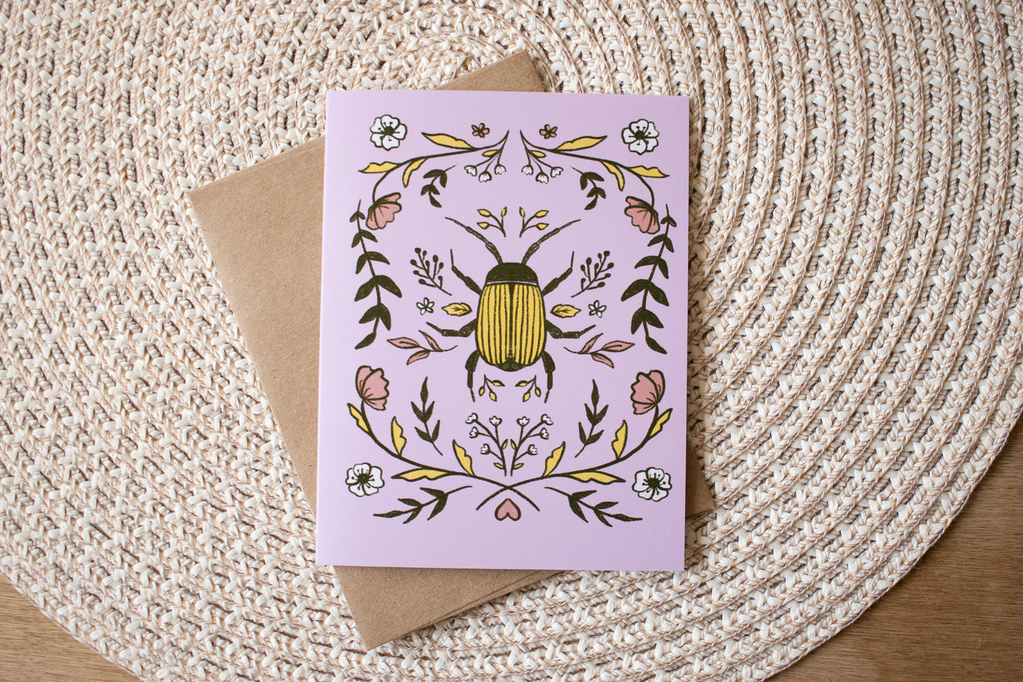 Pink Beetle A2 Blank Greeting Card