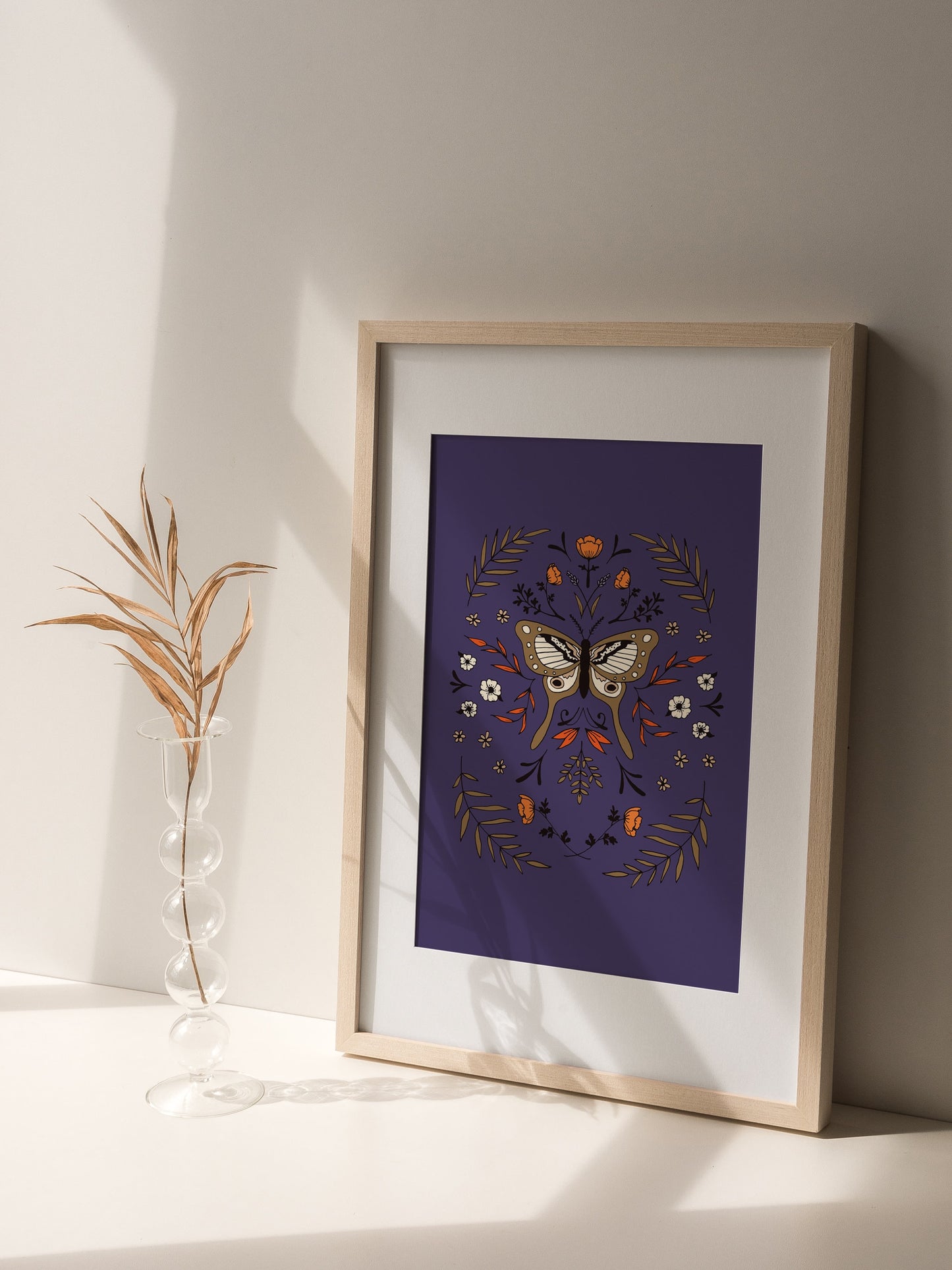 Botanical Butterfly Digital Art Print - Purple