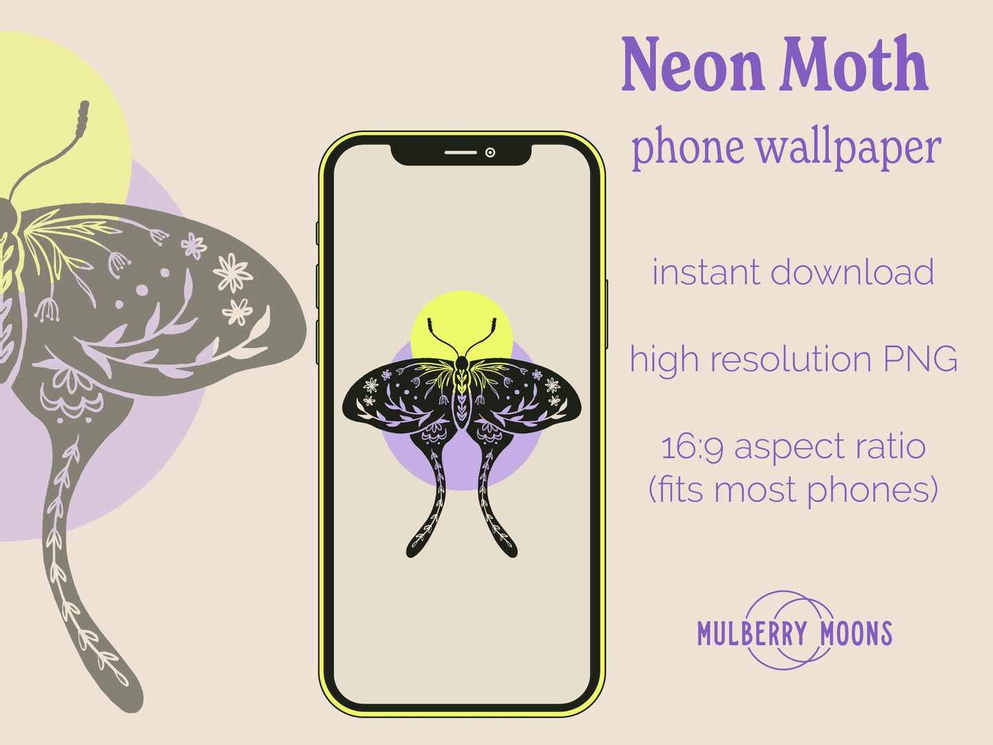 Phone Wallpaper - Neon Moth
