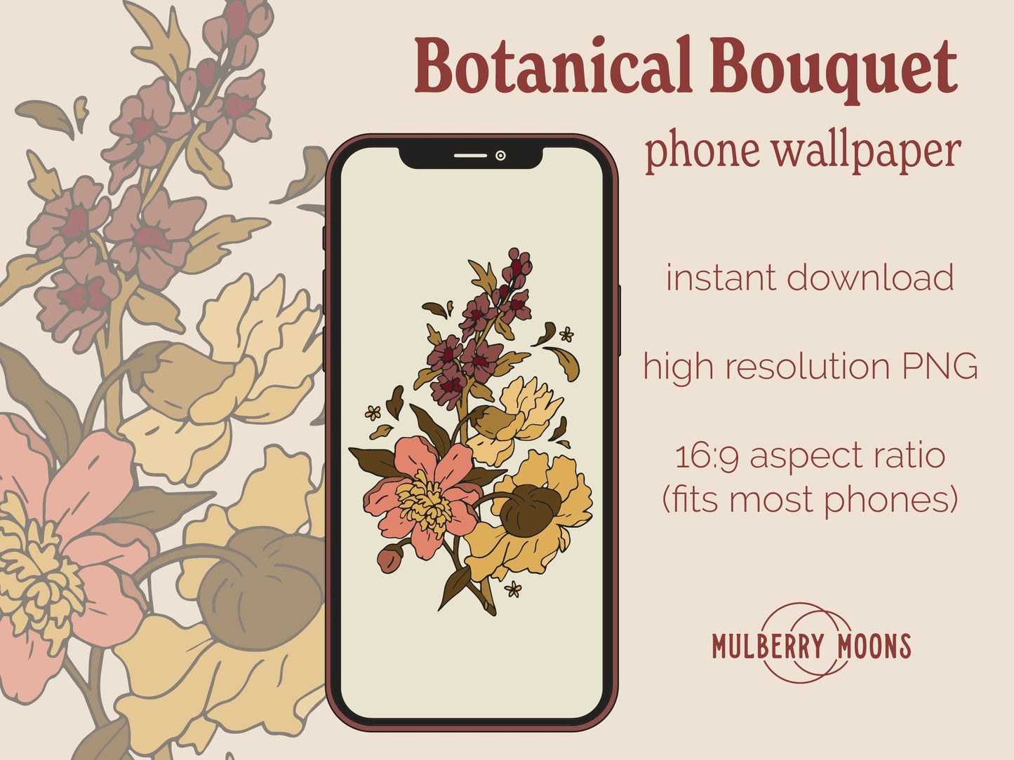 Phone Wallpaper - Botanical Bouquet Muted