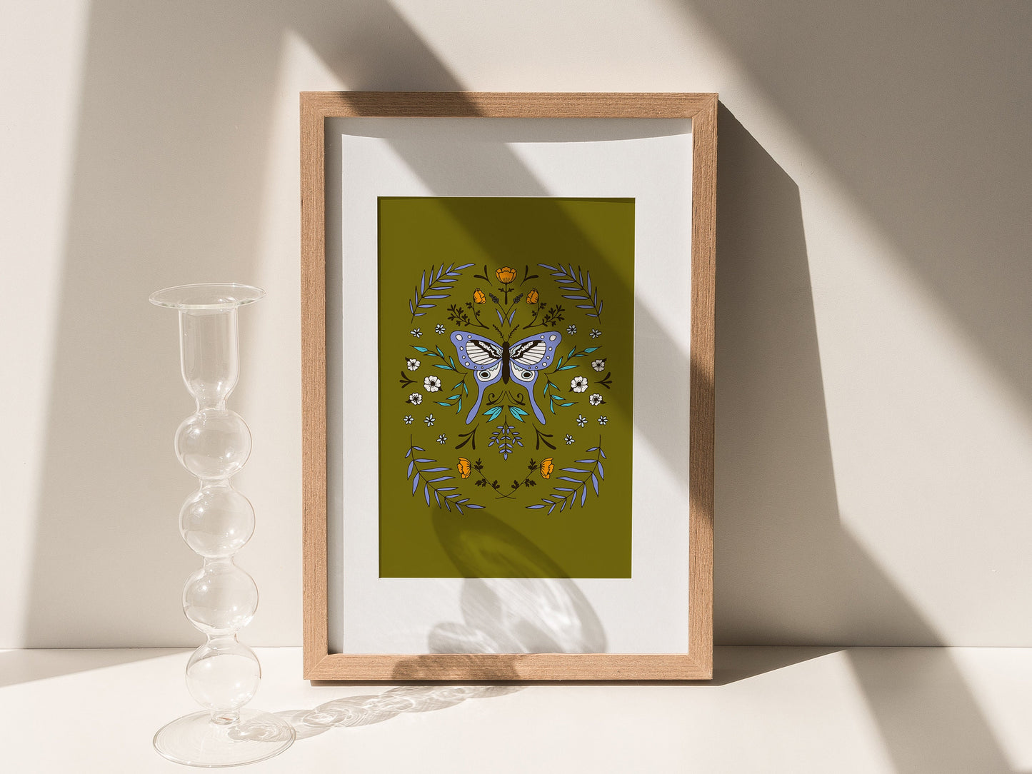 Botanical Butterfly Digital Art Print - Green