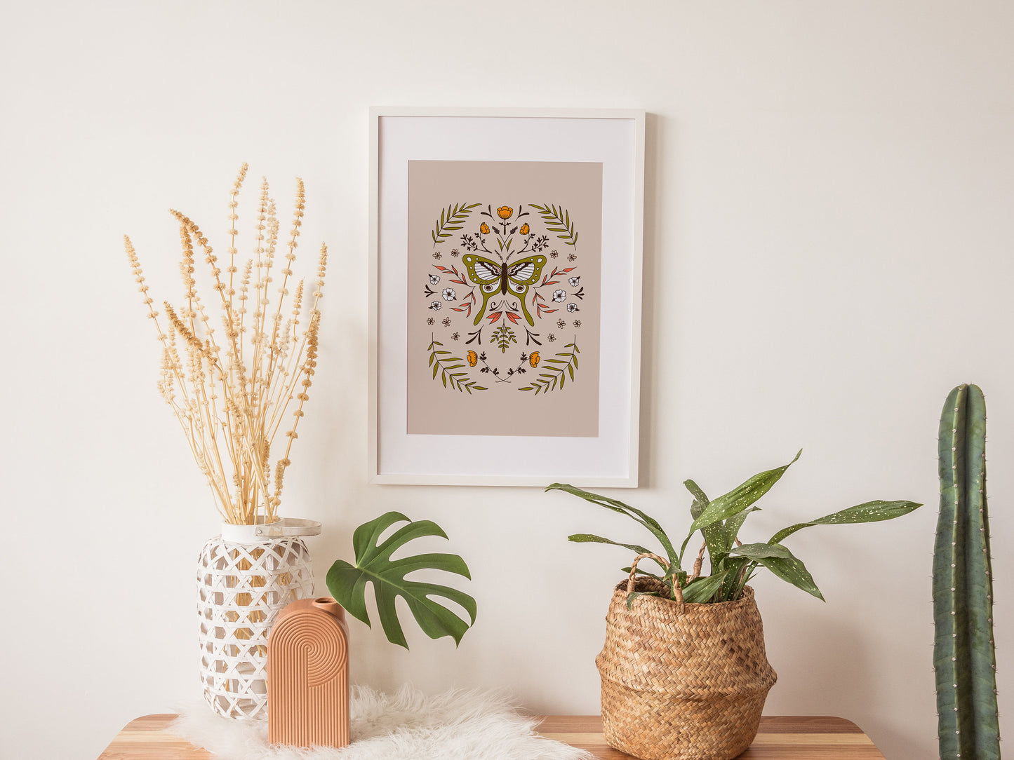 Botanical Butterfly Digital Art Print - Neutral