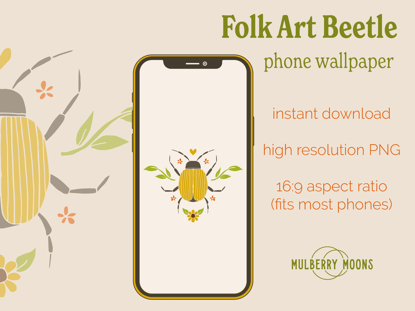 Phone Wallpaper - Folk Art Beetle