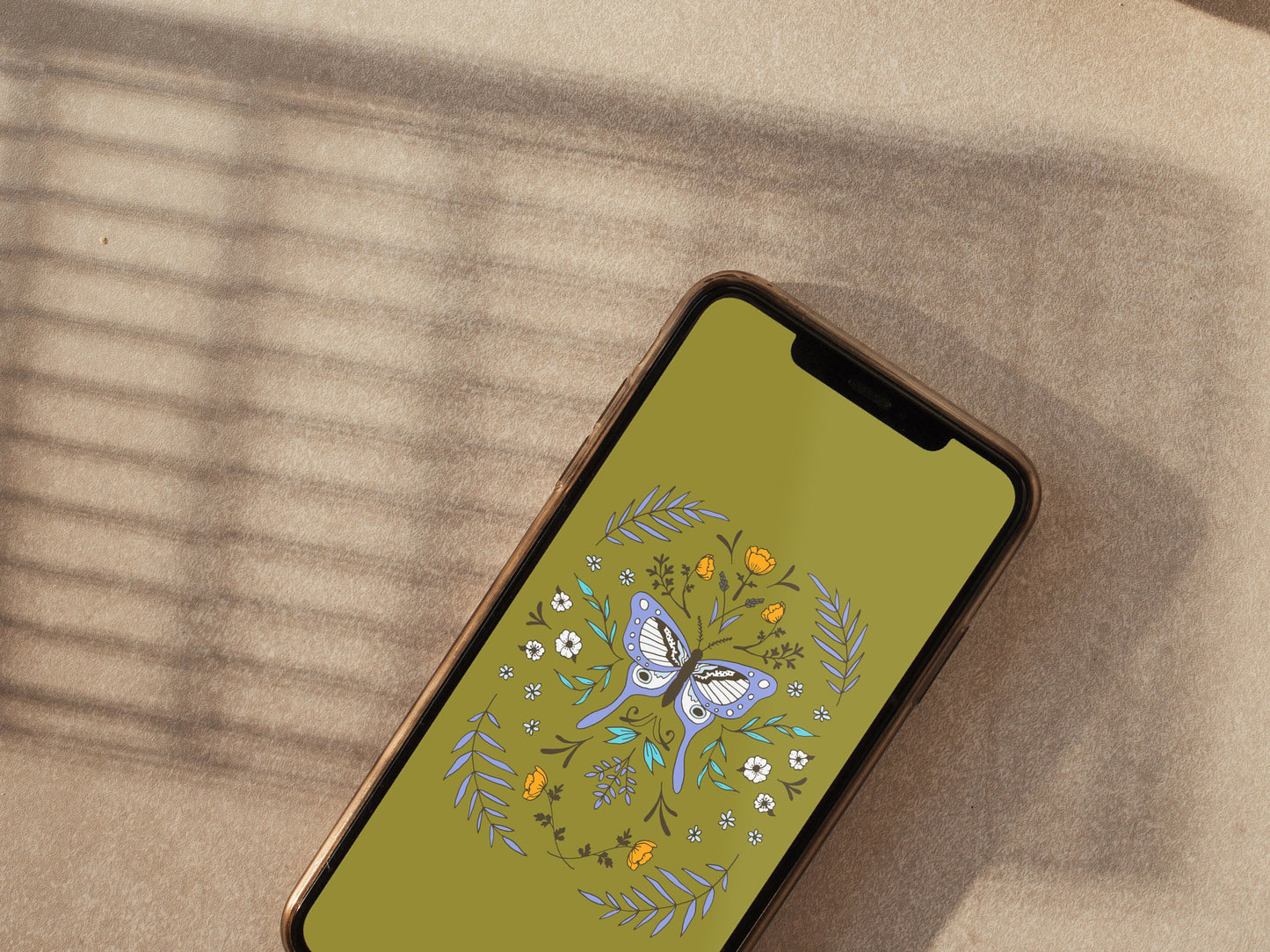 Phone Wallpaper - Botanical Butterfly - Green