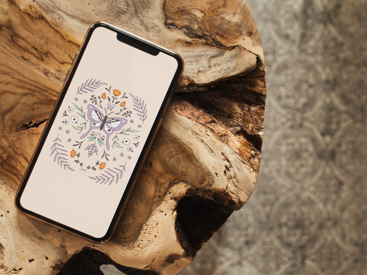 Phone Wallpaper - Botanical Butterfly - Lavender