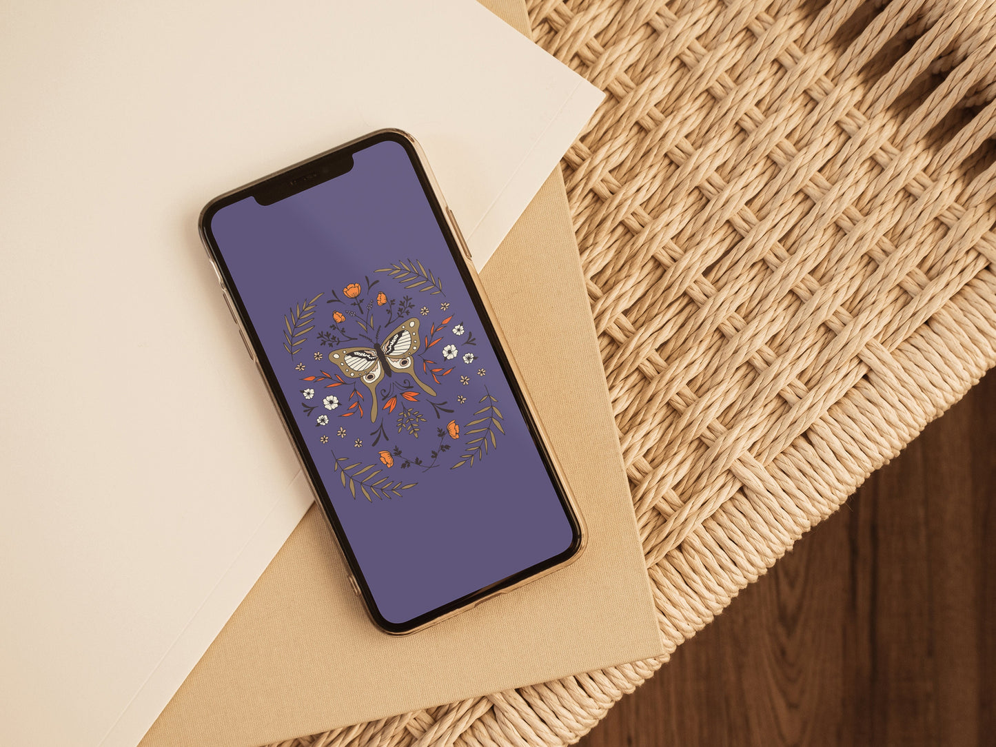 Phone Wallpaper - Botanical Butterfly - Purple